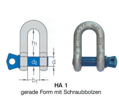 Shackle haute résistance HA1, forme droite avec goupille